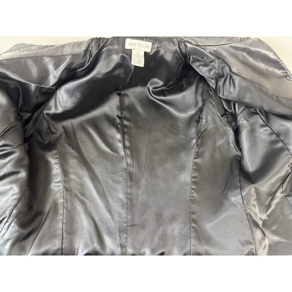 Ann Taylor Black Leather Jacket Womens S Minimal Chic Moto Style Layer Downtown - Picture 10 of 16